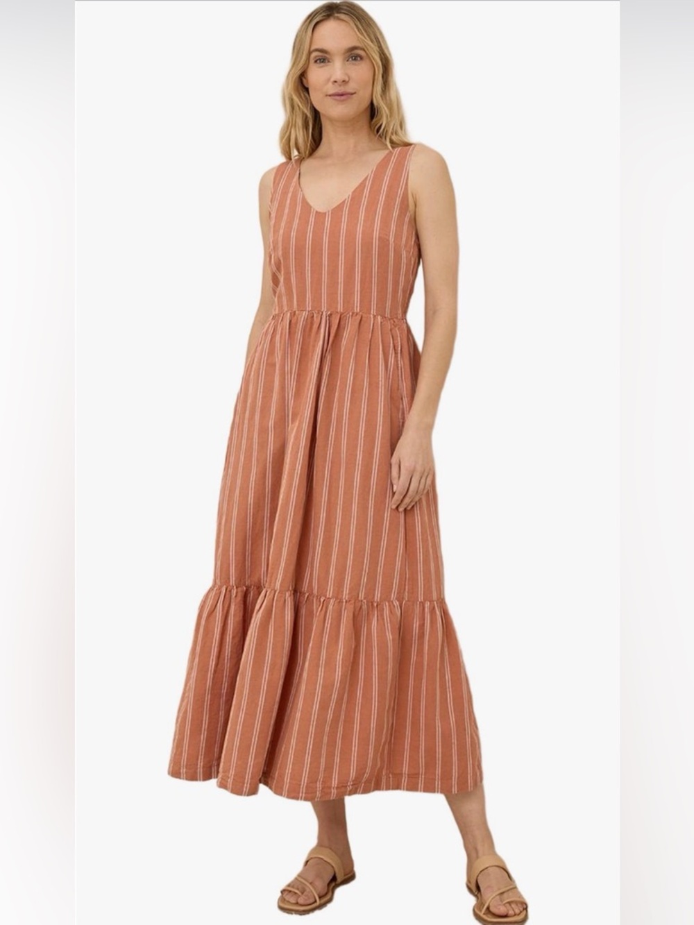 Pact Hermosa Stripe Canopy Linen Blend Maxi Dress NWOT - XXL